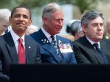 AFP/„Scanpix“ nuotr./Barackas Obama, princas Čarlzas ir Gordonas Brownas Normandijoje