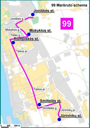 Savivaldybės info./Papildomo 99 autobuso mararuto Jūrininkų  Joniakės schema.