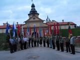 Margarita Jankutė/Lithuanian flags against the background of Nesvizh Castle