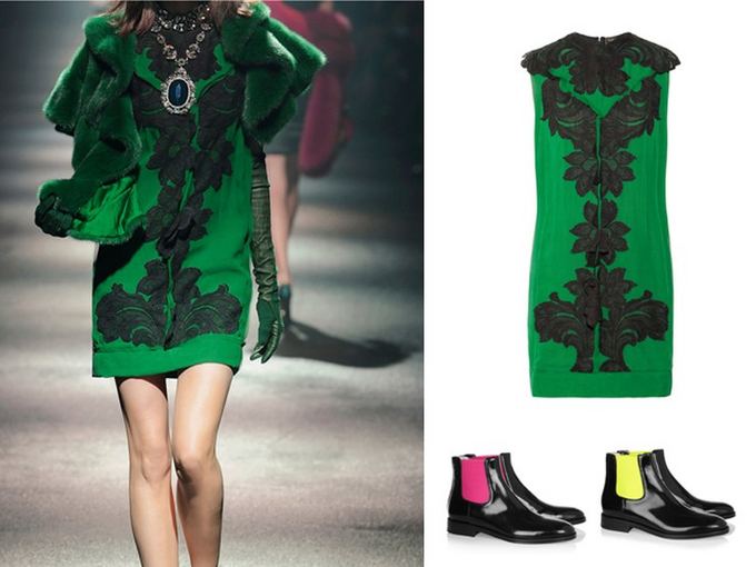 Lanvin suknelė, Christopher Kane batai.