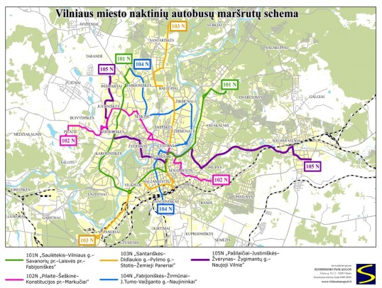 vilnius.lt nuotr./Vilniaus miesto naktinių autobusų schema