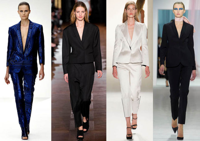 Dizainerių archyvų nuotr./Ia kairės: Mary Katrantzou, Stella McCartney, Calvin Klein Collection, Christian Dior. 