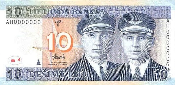 „Wikipedia“ nuotr./Steponas Darius and Stasys Girėnas on 10 litas note