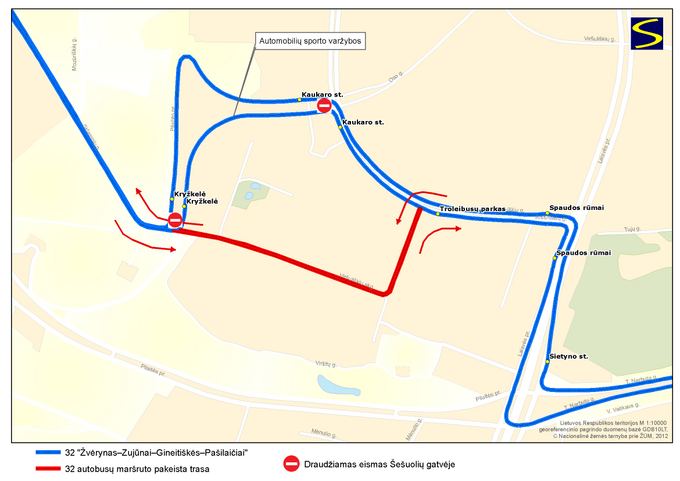 tant automobilių lenktynėms, keisis 32 autobusų mararuto trasa