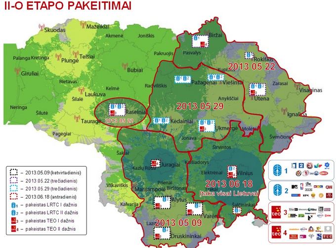 TEO nuotr./Skaitmeninės televizijos transliavimo dažnių keitimo žemėlapis