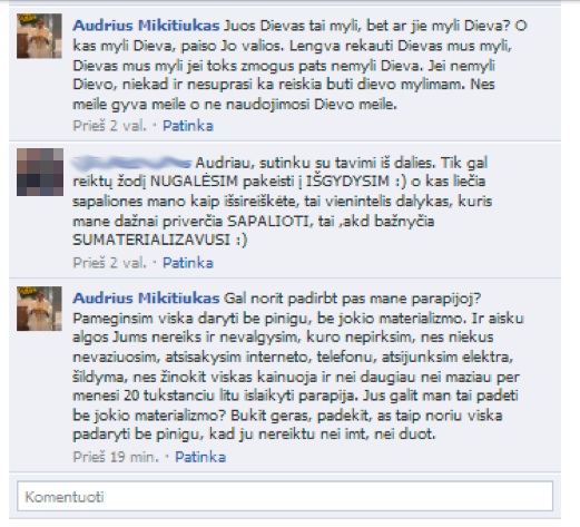 Kunigo Audriaus Mikitiuko komentarai „Facebook“
