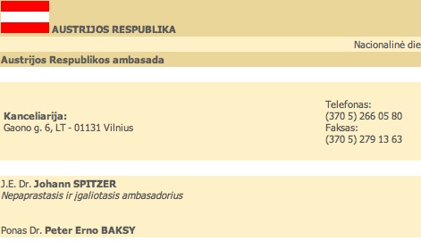 Johanno Spitzerio ir jo partnerio pavardė Lietuvos užsienio reikalų ministerijos tinklalapyje