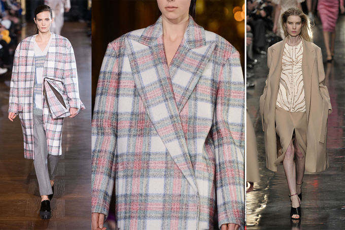 Scanpix nuotr. / Ia kairės: Stella McCartney modelis Paryžiaus mados savaitėje. Nuotrauka deainėje: smėlio spalvos Carven paltas. 