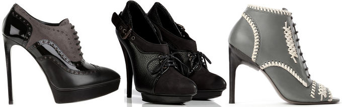 jasonwustudio.com, stylebop.com, colette.fr nuotr. /Ia kairės: Saint Laurent bateliai, atviri Alexander McQueen aukatakulniai su odos dekoru, pilki Jason Wu bateliai prakirptu priekiu.