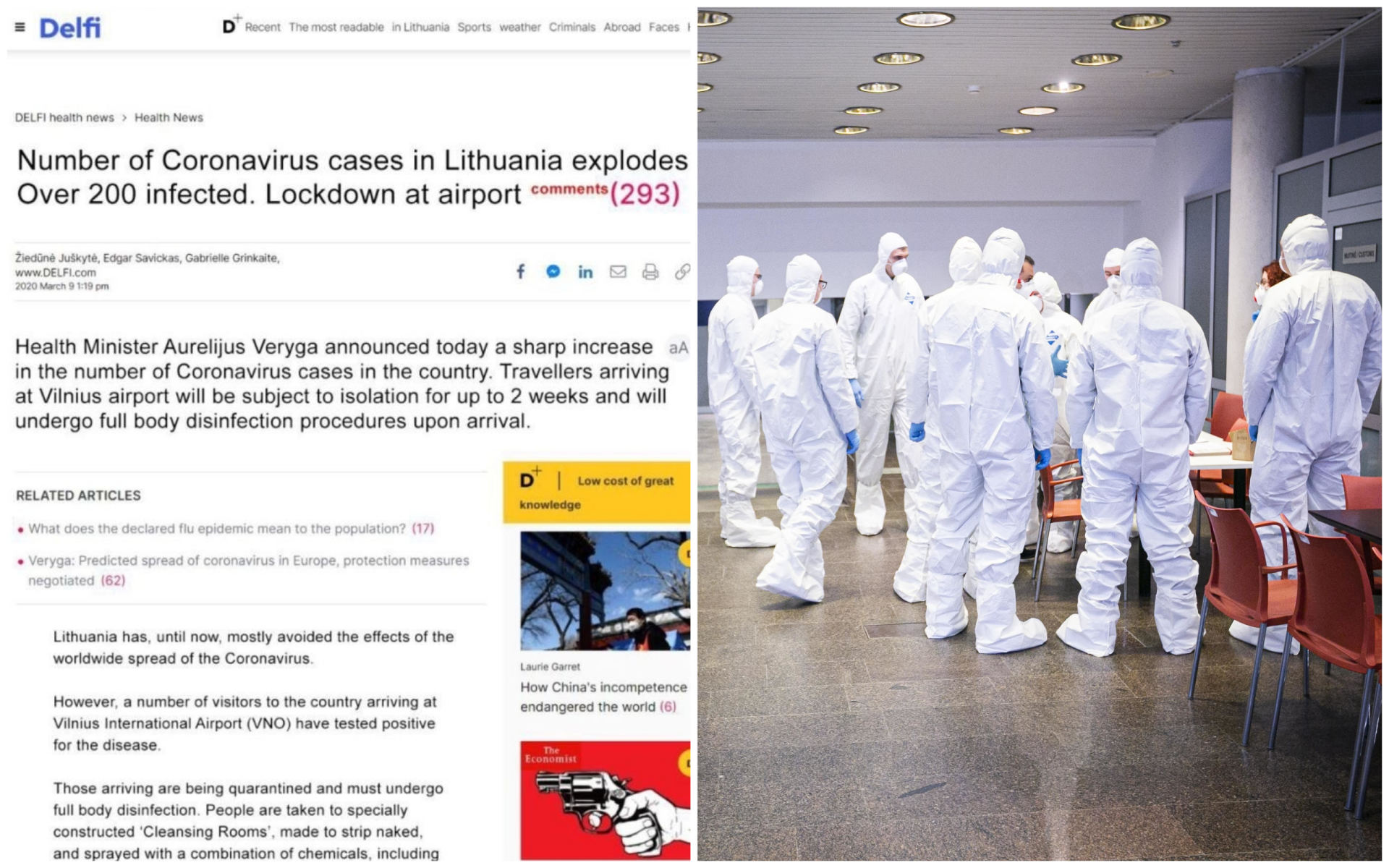 Melas apie koronavirusą: užsienyje skelbia, kad Vilniaus oro uoste  keleiviai nurengiami nuogai, purškiami balikliu 