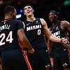 Simone Fontecchio ir kiti &bdquo;Miami Heat&ldquo; krep&scaron;ininkai.