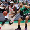 &bdquo;Hapoel&ldquo; gynėjas Patrickas Beverley (kairėje) prie&scaron; &bdquo;Joventut&ldquo; atstovą Devoną Durrellą Dotsoną