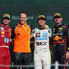 L.Norrisas, Ch.Leclercas ir M.Verstappenas ant Meksikos GP podiumo