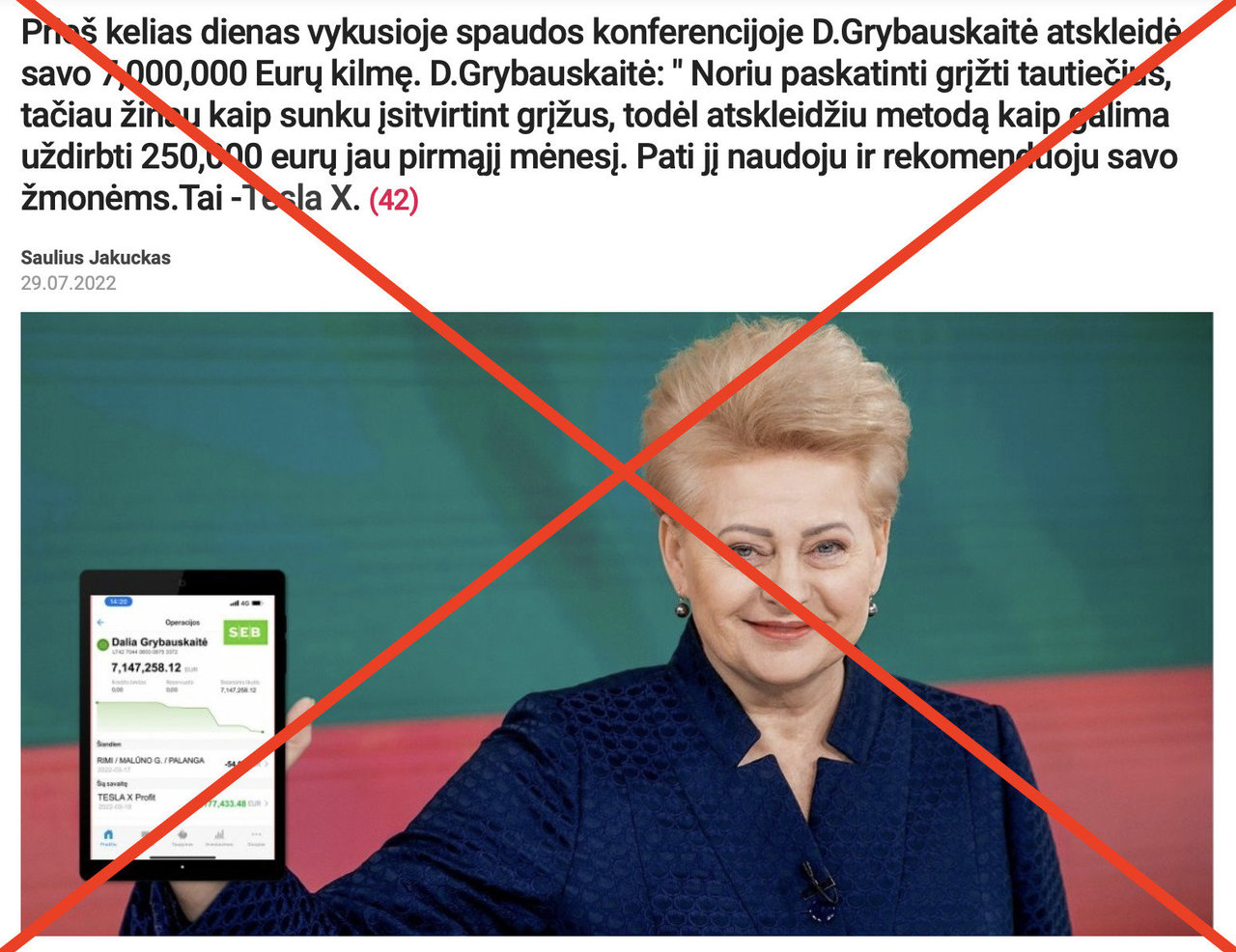 Saugokite pinigus nuo sukčių: Dalios Grybauskaitės nuotrauka nereiškia lengvo pelno