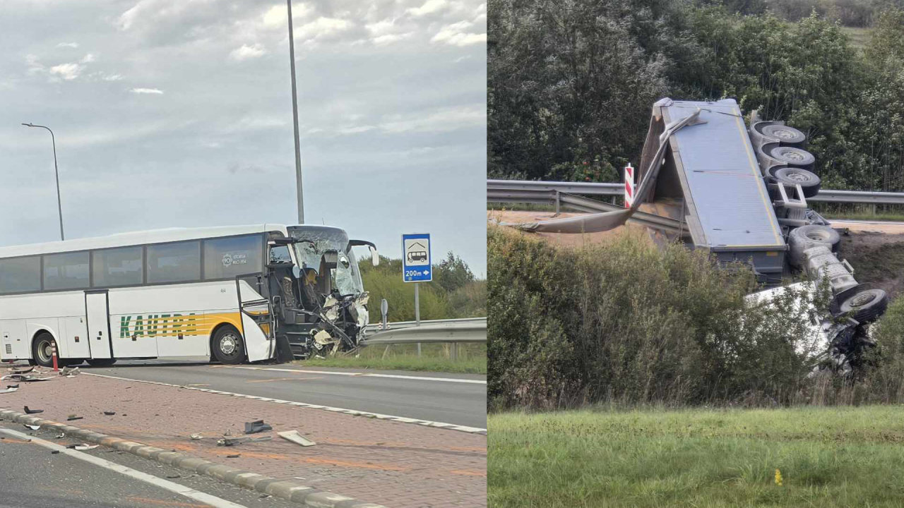 Šalia Kryžkalnio susidūrė grūdus vežęs vilkikas ir keleivinis autobusas