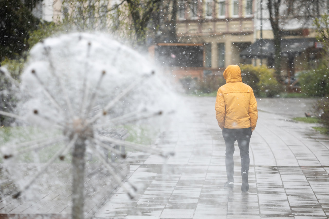 Iš vasaros – į žiemą: po itin šiltų orų Vilniuje iškrito snaigės
