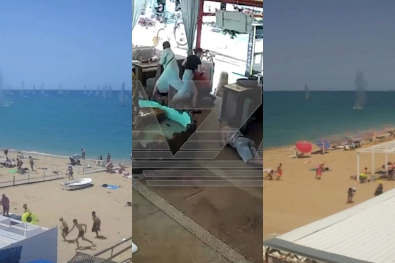 Pasirodė filmuoti vaizdai iš Sevastopolio paplūdimio: krentančios raketos nuolaužos sukėlė paniką