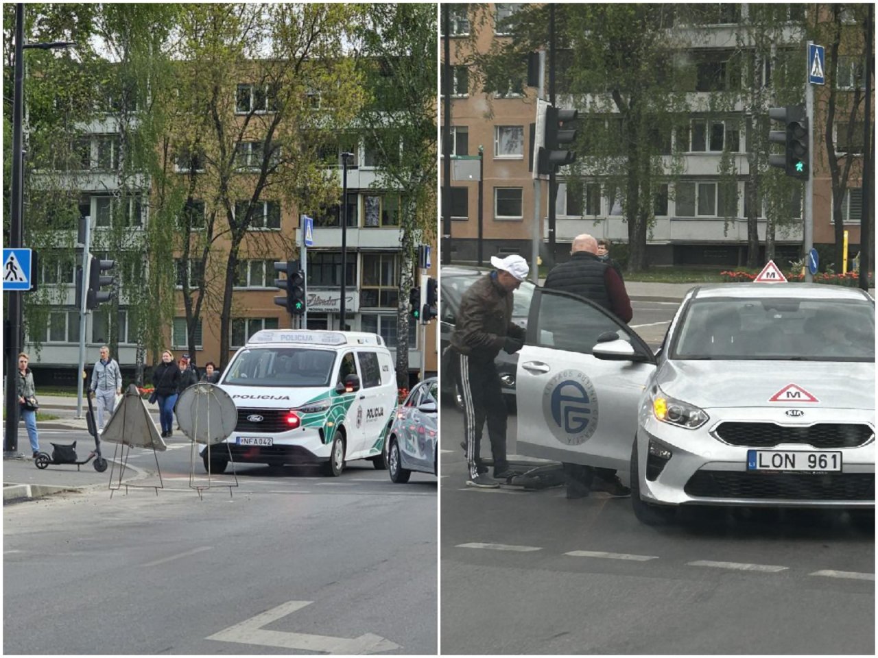 Gera pamoka abiem: paspirtukas rėžėsi į automobilį su ženklu „Mokomasis“