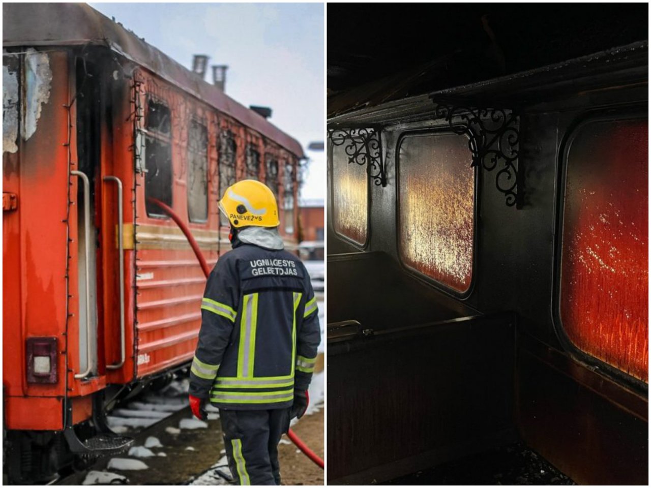 Panevėžio siauruke kilo gaisras: vagonas užsidegė per bandomąją kalėdinę kelionę