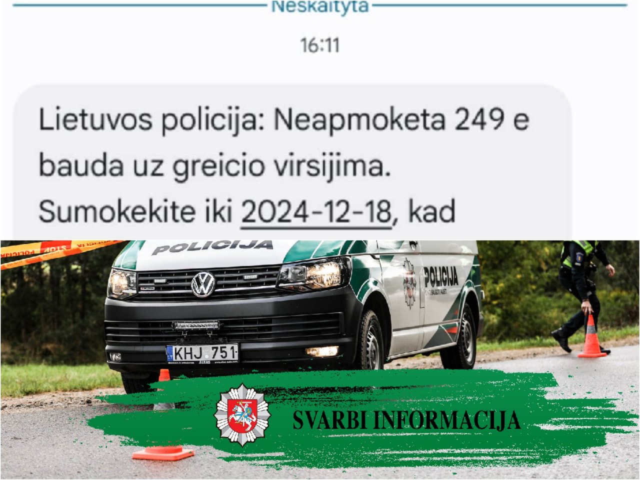 Policija: gyventojai masiškai gauna SMS žinutes apie baudas už greičio viršijimą