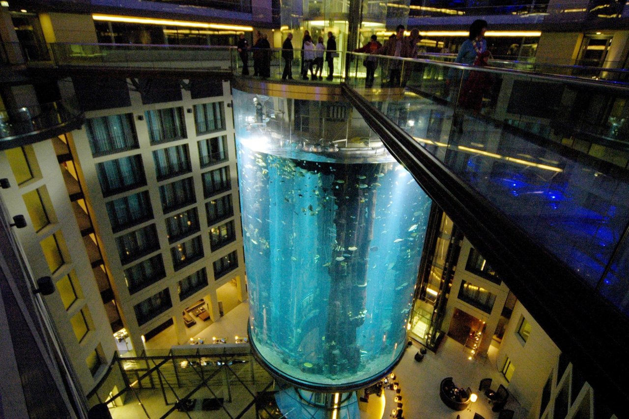 Berlyne sudužęs akvariumas: dauguma iš 1,5 tūkst. žuvų nugaišo, viešbučio vestibiulis primena mūšio lauką