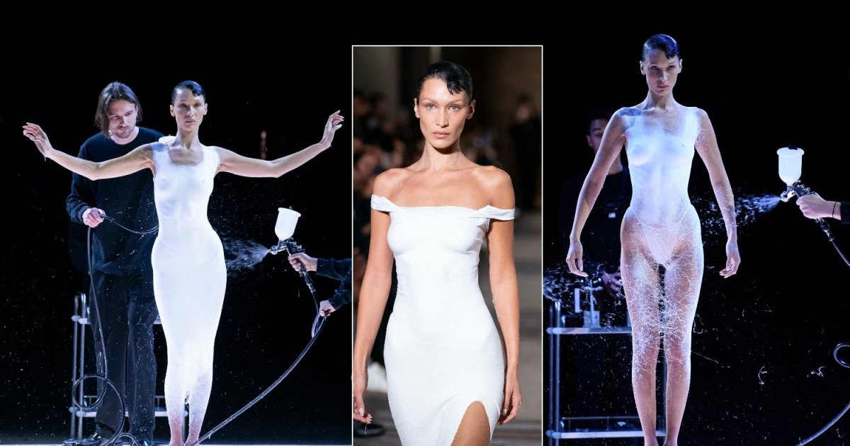 The Future Of Fashion Bella Hadid Walked Naked On The Paris Catwalk In A Spray Dress Newsy 2147