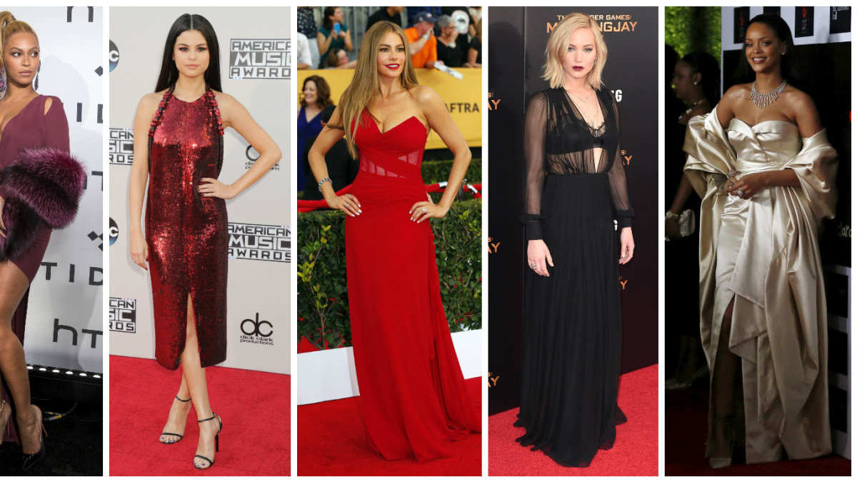 Beyonce, Selena Gomez, Sofia Vergara, Jennifer Lawrence ir Rihanna