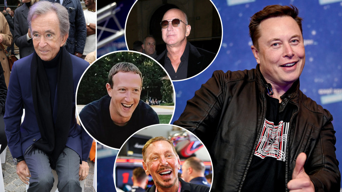 Bernard’as Arnault, Jeffas Bezosas, Markas Zuckerbergas, Larry Ellisonas, Elonas Muskas / Getty, Vida Press nuotraukos
