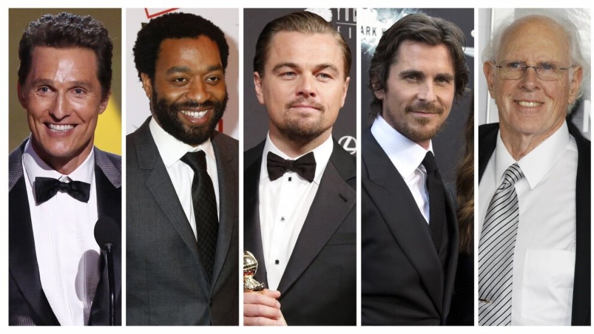 Matthew McConaughey, Chiwetelas Ejioforas, Leonardo DiCaprio, Christianas Bale'as ir Bruce'as Dernas