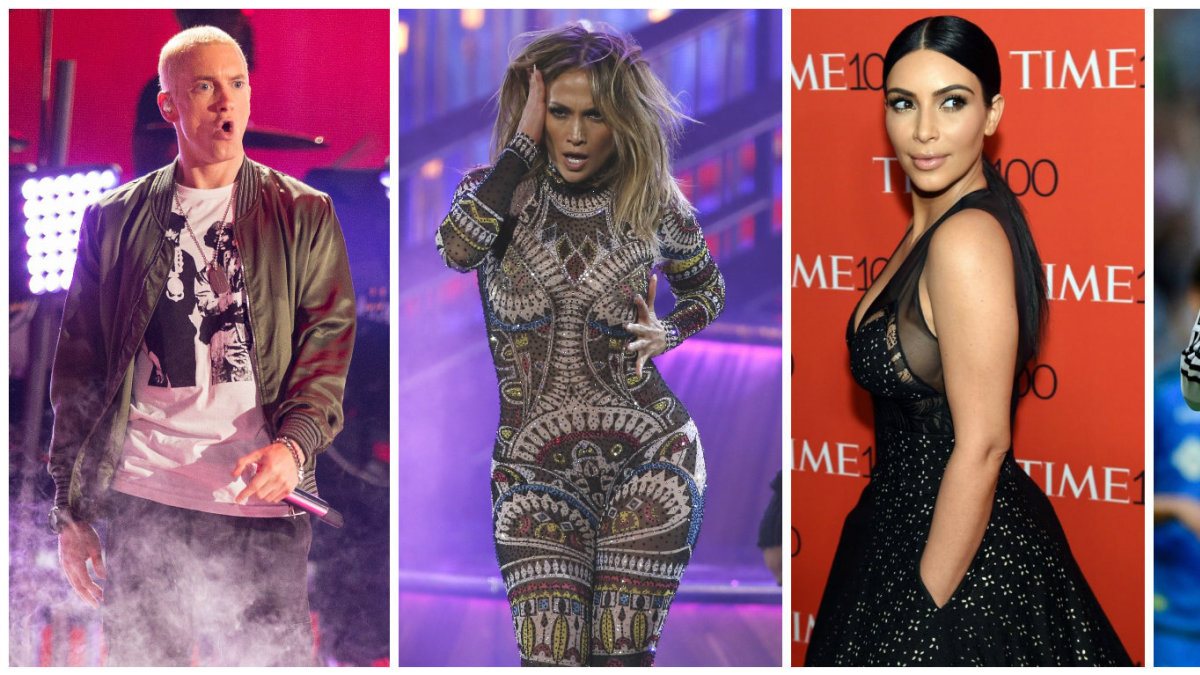 Eminemas, Jennifer Lopez, Kim Kardashian ir Cristiano Ronaldo