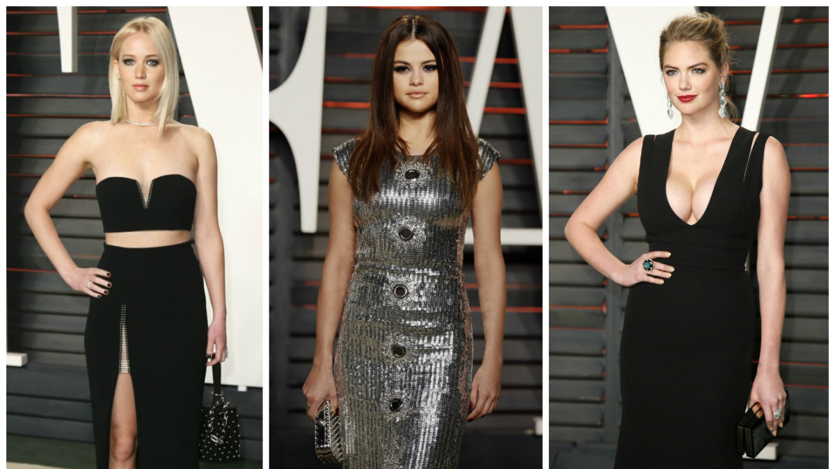 Jennifer Lawrence, Selena Gomez ir Kate Upton