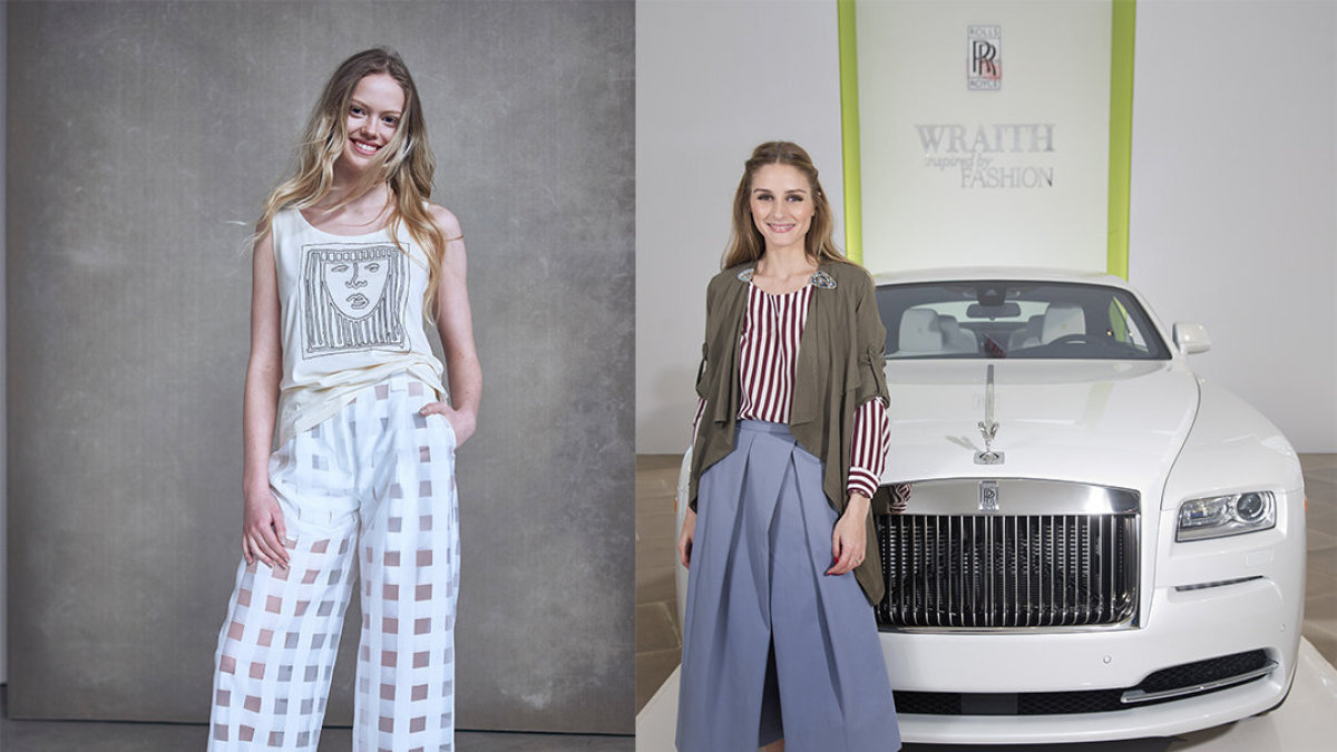 Iš kairės: Kristar Design 2015 m. pavasario-vasaros įvaizdis (fotografas Paulius Gasiūnas). Dešinėje: Olivia Palermo automobilių pristatyme