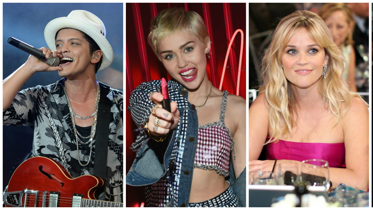 Bruno Marsas, Miley Cyrus, Reese Witherspoon ir Helen Mirren