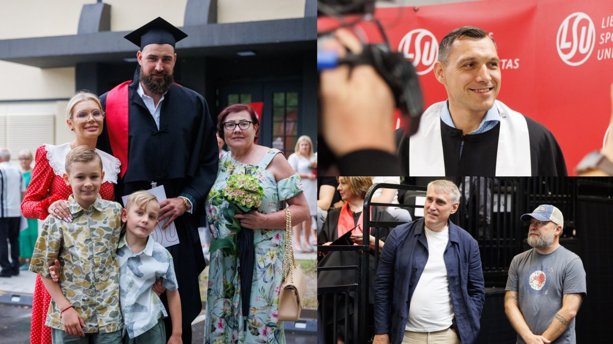 LSU diplomų įteikimo šventėje – Jono Valančiūno šeima: mama Danutė, žmona Eglė ir sūnūs / Eriko Ovčarenko / BNS nuotr.