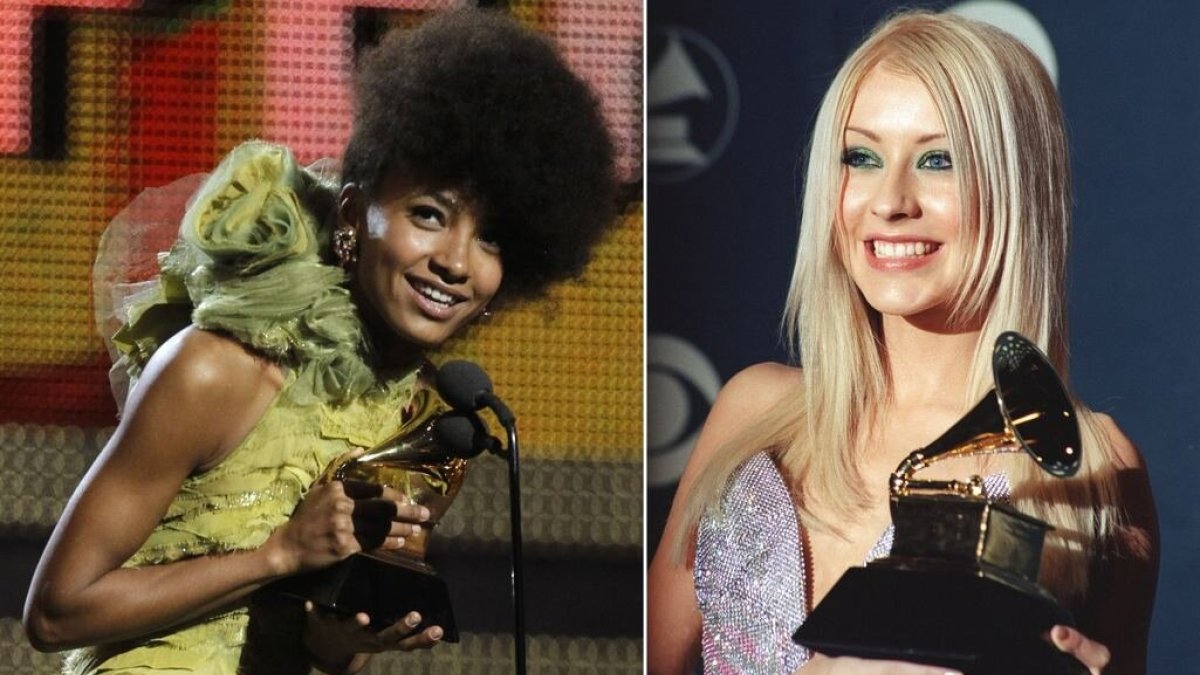 Geriausio naujo atlikėjo statulėlę laimėję atlikėjai: Esperanza Spalding, Christina Aguilera ir „Maroon 5“