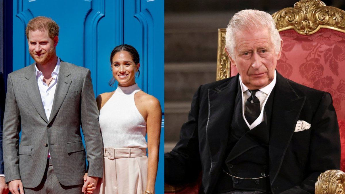 Princas Harry, Meghan Markle, Charlesas III / AFP/„Scanpix“ nuotr.