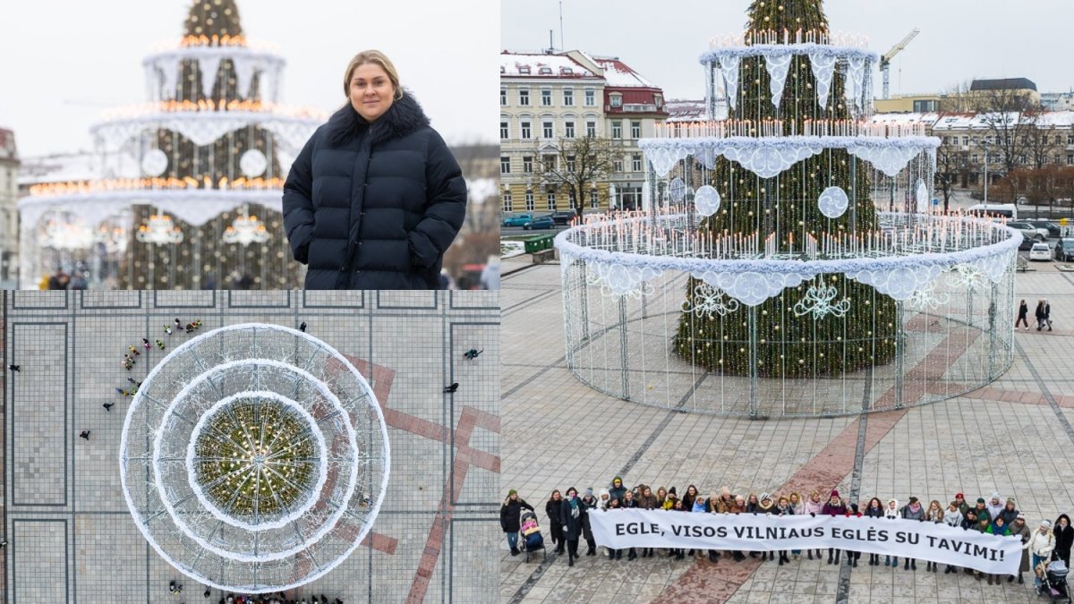 Dovilė Filmanavičiūtė ir akcija „Visos Vilniaus Eglės palaiko Vilniaus eglę“ / Irmanto Gelūno / BNS ir Ado Vasiliausko nuotr.