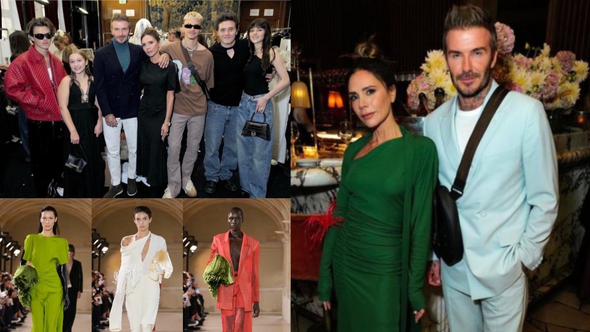 Victoria Beckham su šeima ir jos 2023 m. pavasario/vasaros kolekcija „Ready to wear“  / Scanpix ir socialinių tinklų nuotr.