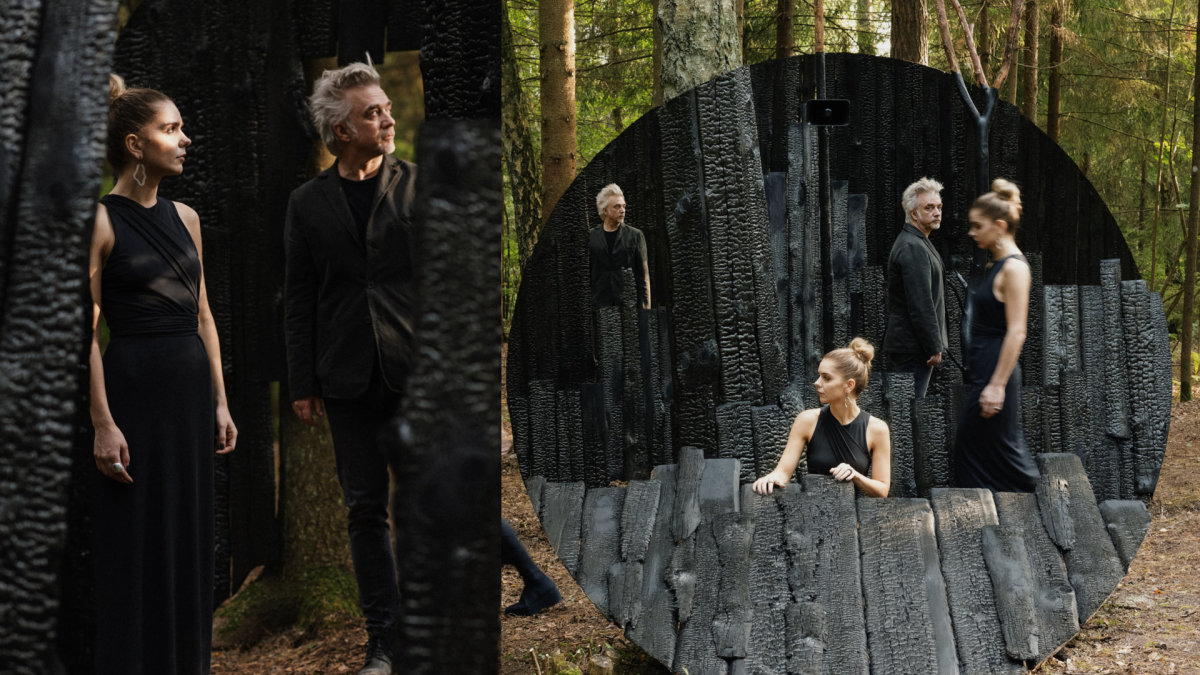 Europos parke Andrius Mamontovas ir Jolita Vaitkutė pristatė instaliaciją „Anglies miškas“ / Gabrieliaus Jauniškio nuotr.