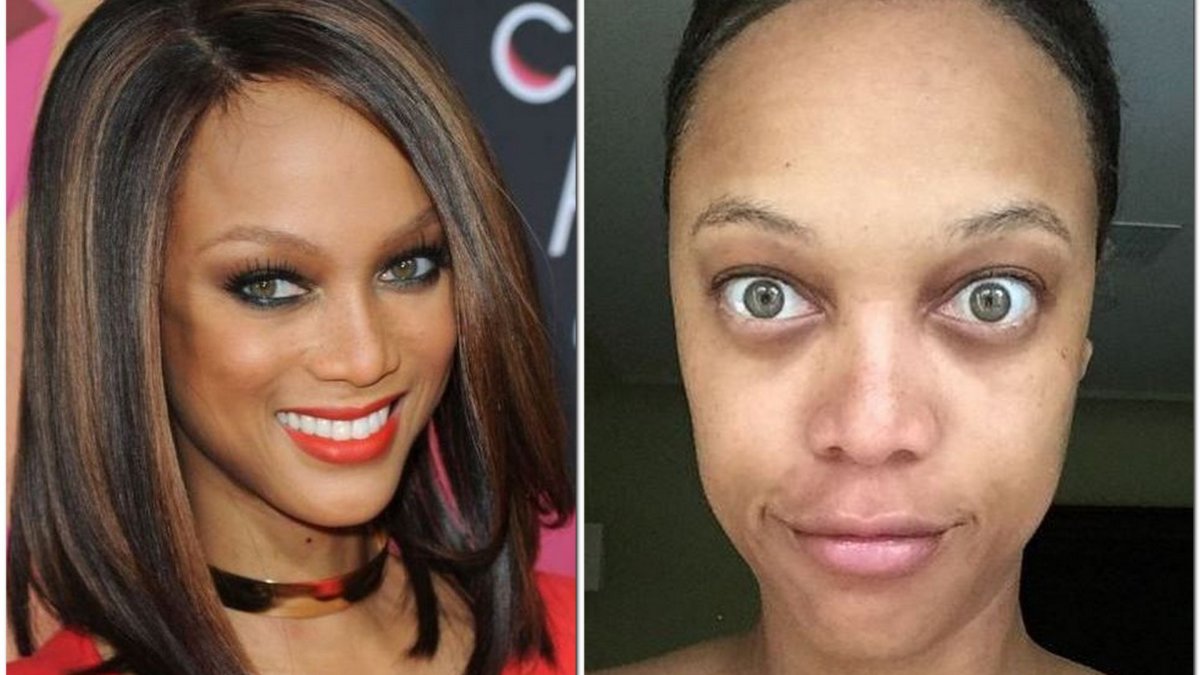 Tyra Banks su makiažu ir be jo