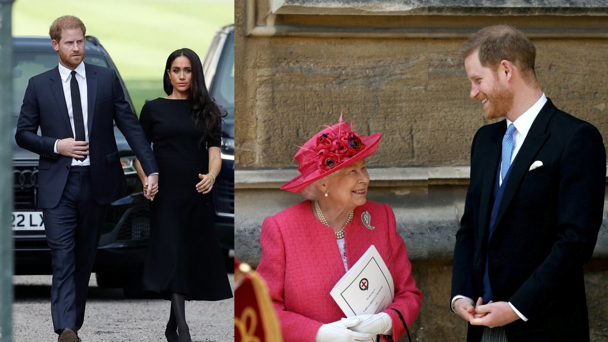 Princas Harry su Meghan Markle ir karaliene Elizabeth II / „Scanpix“ nuotr.