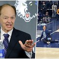 &bdquo;Minnesota Timberwolves&ldquo; klubo savininkas Glenas Tayloras ir protestuotoja Alicia Santurio
