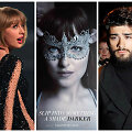 Taylor Swift, Dakota Johnson filme &bdquo;Penkiasde&scaron;imt tamsesnių atspalvių&ldquo; ir Zaynas