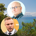 Arūnas Valinskas ir Gabrielius Landsbergis Egino salos fone