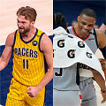Domantas Sabonis bei Russellas Westbrookas su Bradley Bealu