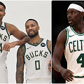 I&scaron; kairės: Giannis Antetokounmpo, Damianas Lillardas, Jrue Holiday