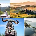 I&scaron; kairės vir&scaron;uje, pagal laikrodžio rodyklę: Belmond Sanctuary Lodge &ndash; vie&scaron;butis Maču Pikču; Toskana; &bdquo;Aman&ldquo; vie&scaron;butis Indonezijoje, Etiopija