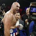 Tysonas Fury ir Tomas Schwarzas bei jų dvikova Las Vegase.
