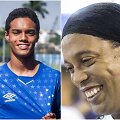 Ronaldinho (de&scaron;inėje) sūnus Joao Mendesas seka tėvo pėdomis.