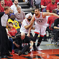 &bdquo;Toronto Raptors&ldquo; krep&scaron;ininkas M.Gasolis pajuto, ką rei&scaron;kia arti aik&scaron;tės sėdintys sirgaliai.
